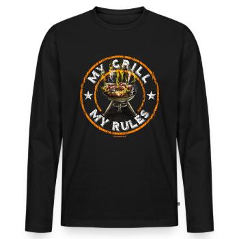 BBQ - MY GRILL MY RULES retro orange mit Grill und - Männer Premium Bio Langarmshirt - Schwarz - Vorne - Nico (187cm)