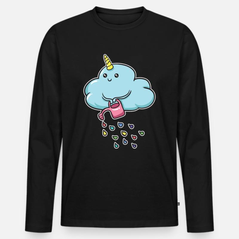 Einhorn Wölkchen mit bunten Regenbogen Schauer - Männer Premium Bio Langarmshirt - Schwarz