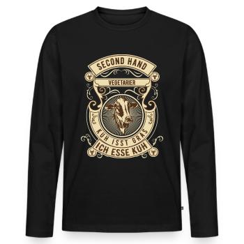 Second Hand Vegetarier - Kuh - Männer Premium Bio Langarmshirt - Schwarz - Vorne - Nico (187cm)