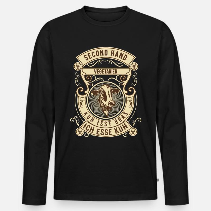 Second Hand Vegetarier - Kuh - Männer Premium Bio Langarmshirt - Schwarz