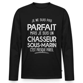 Pas parfait chasseur sous-marin Cadeau plongée - T-shirt manches longues Premium bio Homme - noir - Devant - Nico (187cm)