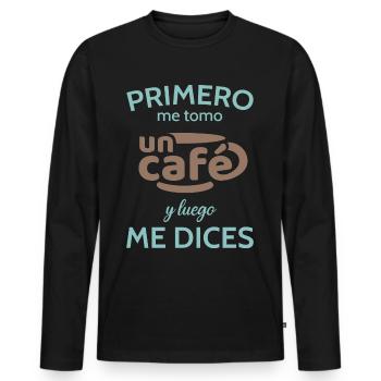D’abord, je prends un café - T-shirt manches longues Premium bio Homme - noir - Devant - Nico (187cm)