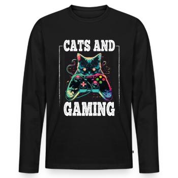 Cats and Gaming Cat Kitten Controller Gaming - Men's Premium Organic Long Sleeve Shirt - black - Front - Nico (187cm)