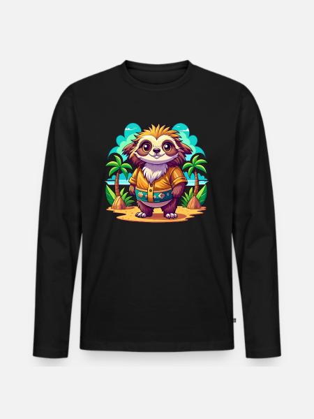 Süßes Urlaubsfaultier - Männer Premium Bio Langarmshirt - Schwarz