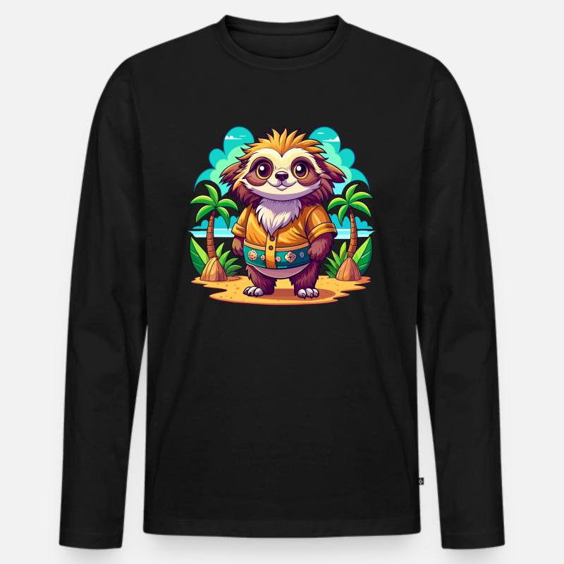 Süßes Urlaubsfaultier - Männer Premium Bio Langarmshirt - Schwarz