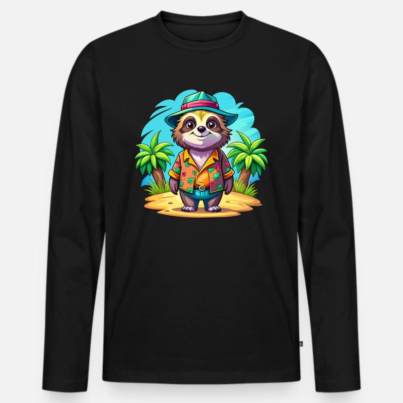 Süßes Urlaubsfaultier - Männer Premium Bio Langarmshirt - Schwarz