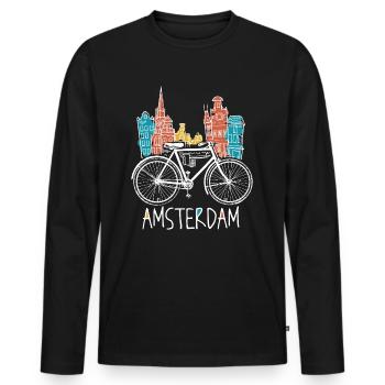 Amsterdam - Retro Netherlands Bicycle Gift - Men's Premium Organic Long Sleeve Shirt - black - Front - Nico (187cm)