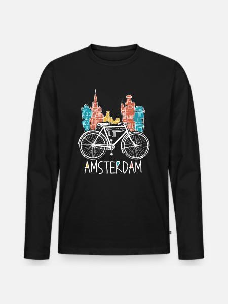 Amsterdam - Retro Netherlands Bicycle Gift - Men's Premium Organic Long Sleeve Shirt - black