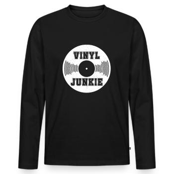 Vinyl Junkie - Disque Vinyle DJ Rétro Cadeau - T-shirt manches longues Premium bio Homme - noir - Devant - Nico (187cm)
