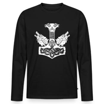THOR HAMMER - Männer Premium Bio Langarmshirt - Schwarz - Vorne - Nico (187cm)