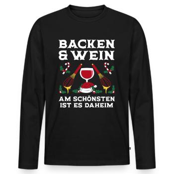 Weihnachten Backen Und Wein Daheim - Männer Premium Bio Langarmshirt - Schwarz - Vorne - Nico (187cm)