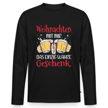 Weihnachten Weihnachtsmann Bier Geschenk - Männer Premium Bio Langarmshirt - Schwarz - Vorne - Nico (187cm)