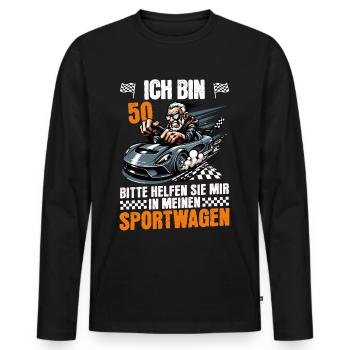 ICH BIN 50 BITTE HELFEN SIE MIR IN MEIN SPORTWAGEN - Männer Premium Bio Langarmshirt - Schwarz - Vorne - Nico (187cm)