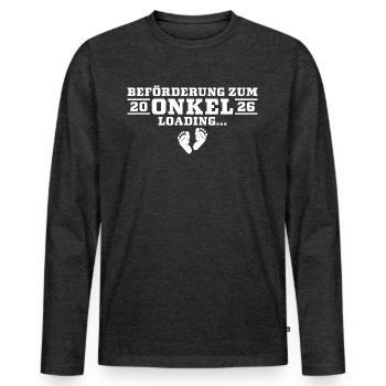 Beförderung zum Onkel 2026 loading - Männer Premium Bio Langarmshirt - Anthrazit meliert - Vorne - Nico (187cm)