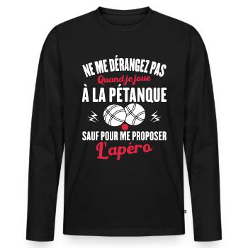Cadeau Drôle Pour Amoureux De Pétanque Et Apéro - T-shirt manches longues Premium bio Homme - noir - Devant - Nico (187cm)