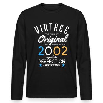 Vintage 2002, Age de la Perfection - T-shirt manches longues Premium bio Homme - noir - Devant - Nico (187cm)