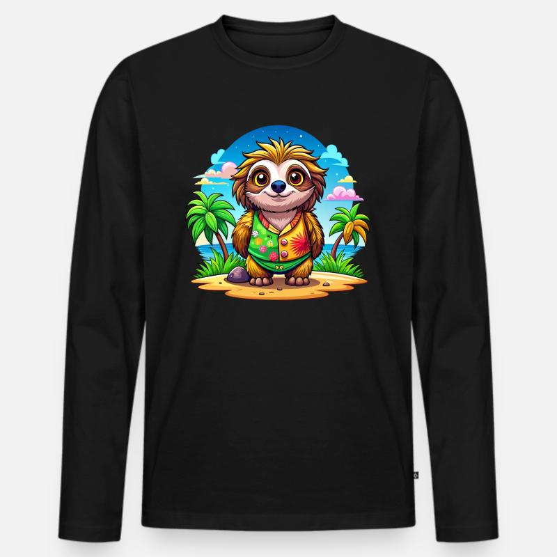 Süßes Urlaubsfaultier - Männer Premium Bio Langarmshirt - Schwarz