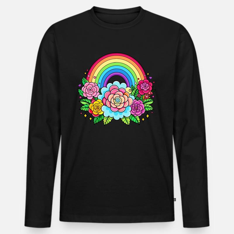 Blumiger Regenbogen - Männer Premium Bio Langarmshirt - Schwarz