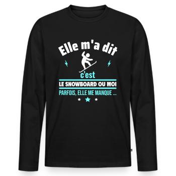 elle m a dit le snowboard - T-shirt manches longues Premium bio Homme - noir - Devant - Nico (187cm)
