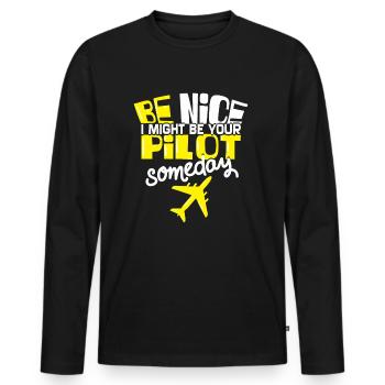 Oracle des pilotes - capitaine de vol Cadeau d’élève de vol - T-shirt manches longues Premium bio Homme - noir - Devant - Nico (187cm)