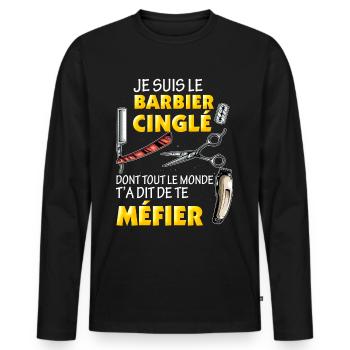 Barbier, métier humour - T-shirt manches longues Premium bio Homme - noir - Devant - Nico (187cm)