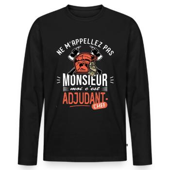 sapeurs pompiers adjudant chef drôle grade pompier - T-shirt manches longues Premium bio Homme - noir - Devant - Nico (187cm)