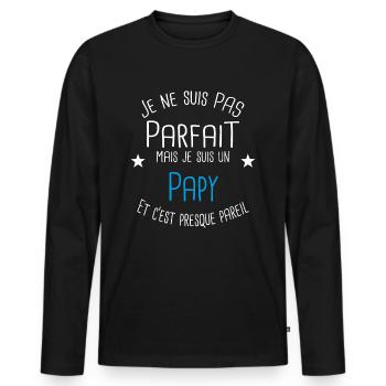 Papy - T-shirt manches longues Premium bio Homme - noir - Devant - Nico (187cm)