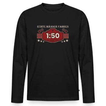 Echte Männer Fahren 1:50 Zweitakter - Männer Premium Bio Langarmshirt - Schwarz - Vorne - Nico (187cm)