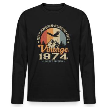 Vintage Retro Jahrgang 1974 Original - Männer Premium Bio Langarmshirt - Schwarz - Vorne - Nico (187cm)