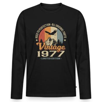 Vintage retro 1977 - T-shirt manches longues Premium bio Homme - noir - Devant - Nico (187cm)