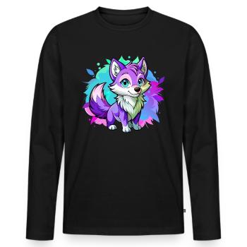 Bébé loup violet - T-shirt manches longues Premium bio Homme - noir - Devant - Nico (187cm)