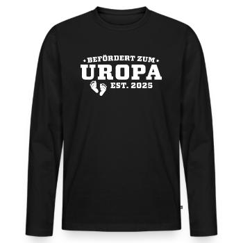Uropa 2025 Schwangerschaft verkünden - Männer Premium Bio Langarmshirt - Schwarz - Vorne - Nico (187cm)