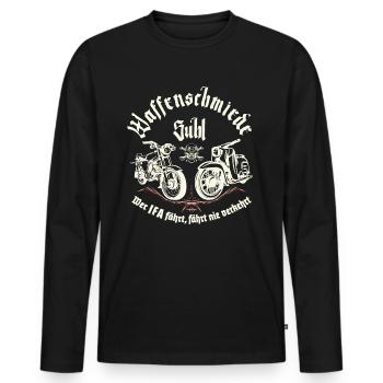 Waffenschmiede Suhl - Simson S51 - Schwalbe KR51 - Männer Premium Bio Langarmshirt - Schwarz - Vorne - Nico (187cm)