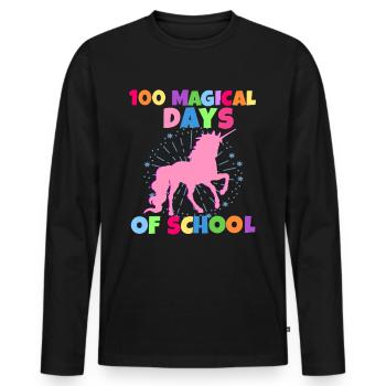 100 Tage Schule Schulkind Feier Einhorn Lehrer - Männer Premium Bio Langarmshirt - Schwarz - Vorne - Nico (187cm)