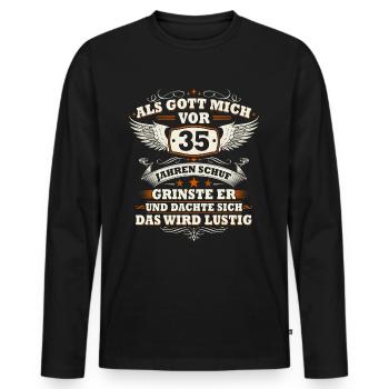 Als Gott mich vor 35 Jahren schuf 35 Geburtstag - Männer Premium Bio Langarmshirt - Schwarz - Vorne - Nico (187cm)