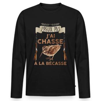 Chasseur de Bécasse chasse idée cadeau - T-shirt manches longues Premium bio Homme - noir - Devant - Nico (187cm)