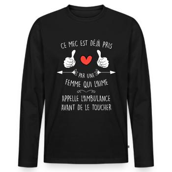 Mec deja pris cadeau homme - T-shirt manches longues Premium bio Homme - noir - Devant - Nico (187cm)