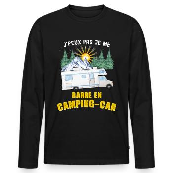 Retraite camping-car priorité humour camping - T-shirt manches longues Premium bio Homme - noir - Devant - Nico (187cm)