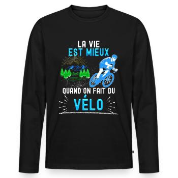 Vélo humour citation vélo homme passion - T-shirt manches longues Premium bio Homme - noir - Devant - Nico (187cm)