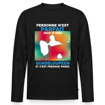 Guadeloupe Citation Humour Pour Homme Guadeloupéen - T-shirt manches longues Premium bio Homme - noir - Devant - Nico (187cm)