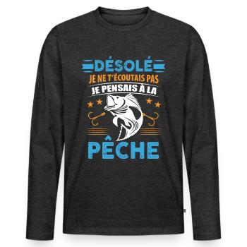 Pêcheur Homme Humour Papa Papy - T-shirt manches longues Premium bio Homme - anthracite chiné - Devant - Nico (187cm)