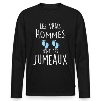 Papa de jumeaux Annonce Naissance Humour - T-shirt manches longues Premium bio Homme - noir - Devant - Nico (187cm)