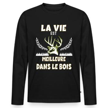 J'Aime Ma Vie De Chasseur Idée Cadeau Homme - T-shirt manches longues Premium bio Homme - noir - Devant - Nico (187cm)