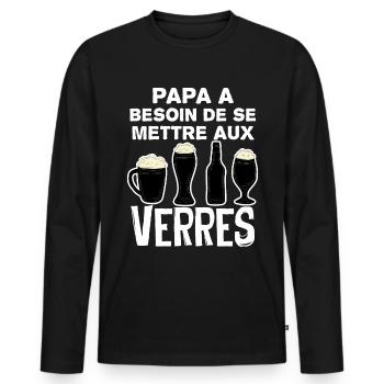 Papa A Besoin D'un Verre De Bière Cadeau Humour - T-shirt manches longues Premium bio Homme - noir - Devant - Nico (187cm)
