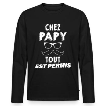 Mon Papy Est Super Cool Cadeau Homme Grand-Père - T-shirt manches longues Premium bio Homme - noir - Devant - Nico (187cm)