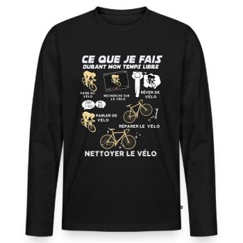 Passion Velo idée Cadeau homme Cycliste - T-shirt manches longues Premium bio Homme - noir - Devant - Nico (187cm)