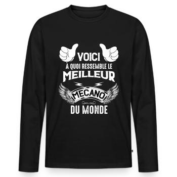 Meilleur mécano du monde Citation Garage - T-shirt manches longues Premium bio Homme - noir - Devant - Nico (187cm)