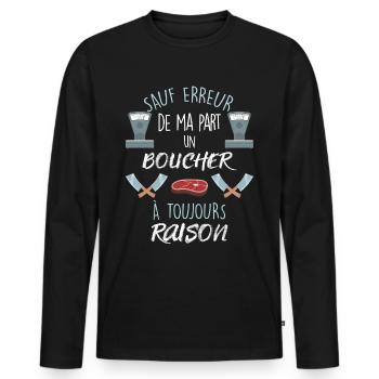 Boucher Idée Cadeau Citation HUmour Homme - T-shirt manches longues Premium bio Homme - noir - Devant - Nico (187cm)