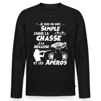 Chasseur Cadeau Drôle Gibier bécasse - T-shirt manches longues Premium bio Homme - noir - Devant - Nico (187cm)