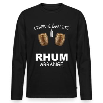 Liberté Egalité rhum arrangé Humour Homme - T-shirt manches longues Premium bio Homme - noir - Devant - Nico (187cm)